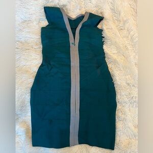 Turquoise and silver bodycon dress